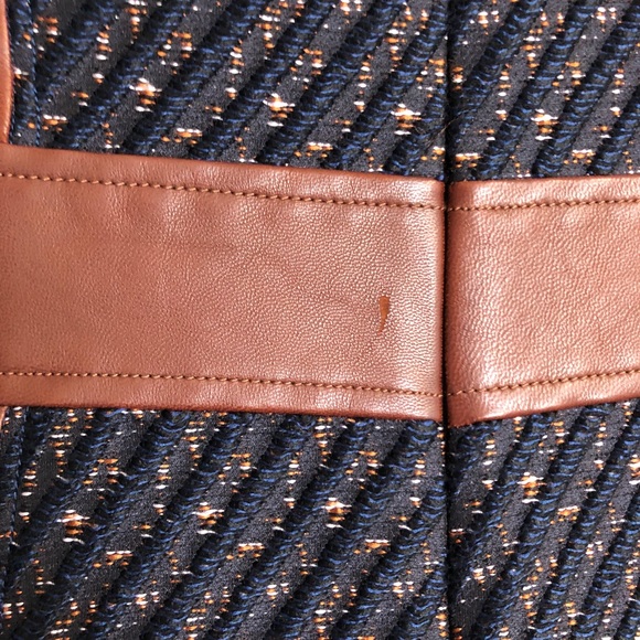 Women’s Theory Brown Leather and Navy Blue Tweed Dress 2 - Picture 4 of 7
